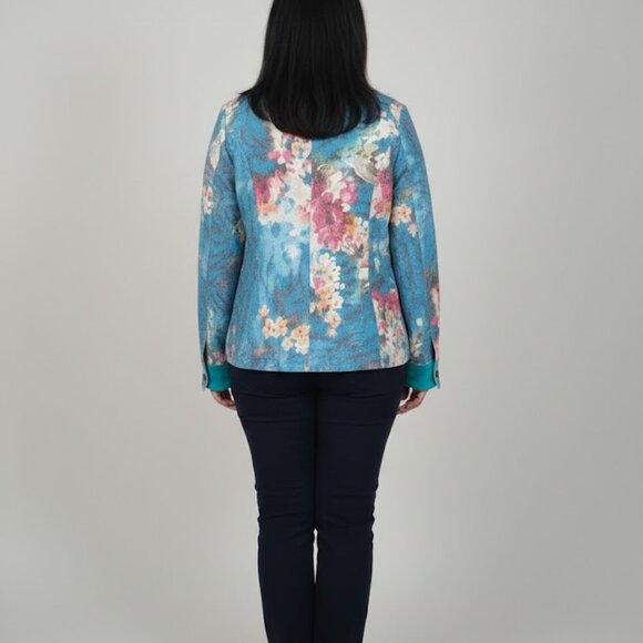 Kaktus Sportswear Women’s Large Floral Jacquard Jacket - Teal/Pink Resort Wear - Picture 2 of 8